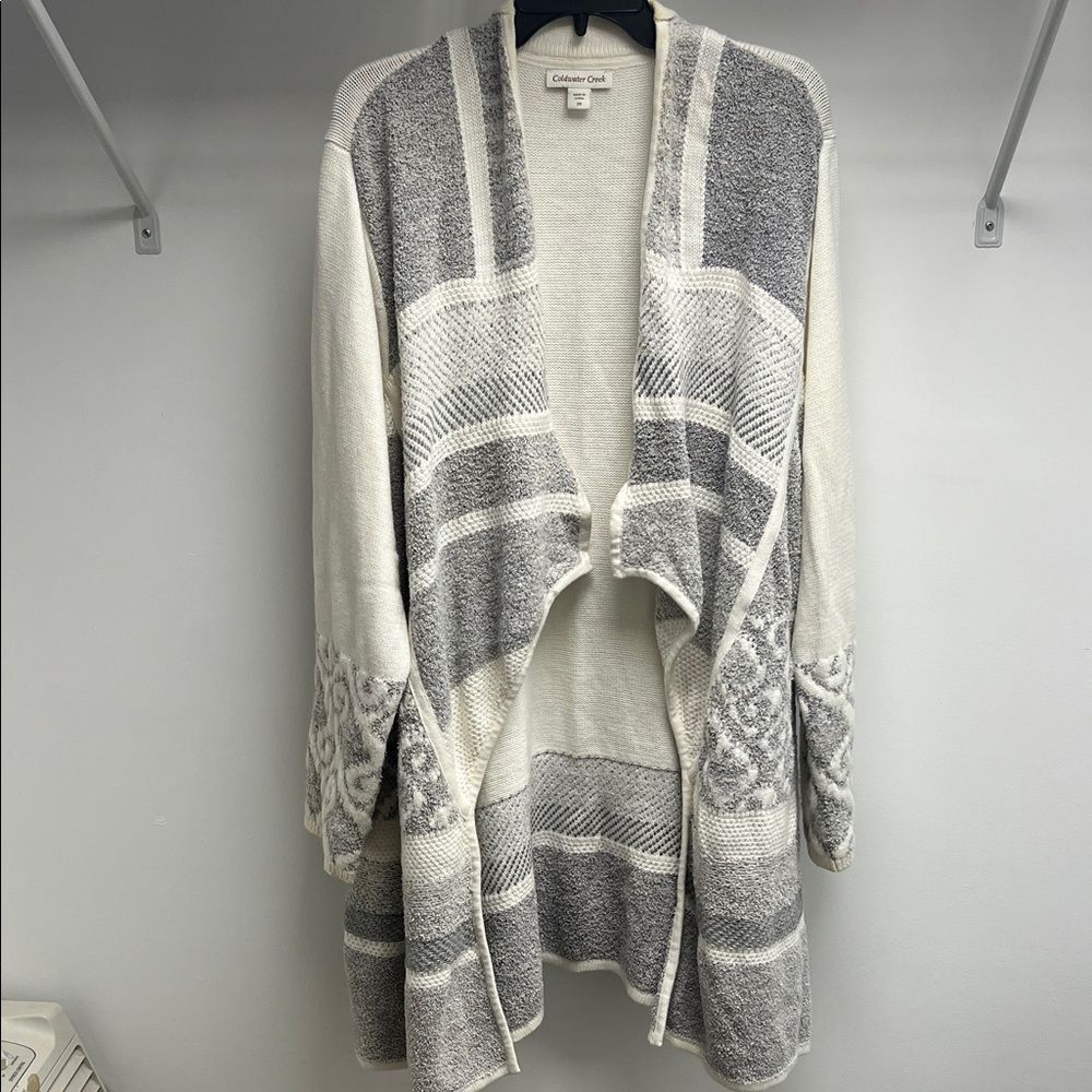 Coldwater Creek Women's Open Front Cardigan in Gray and White